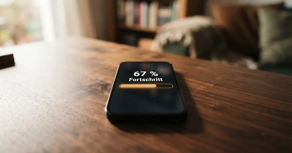 Bildschirmausschnitt mit einem Fortschrittsbalken und Prozentanzeige auf einem Smartphone.