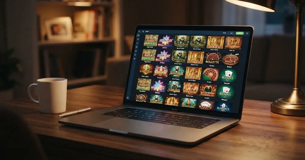 Reihe bunter Spielautomaten-Icons auf dem Startbildschirm einer Online-Plattform.