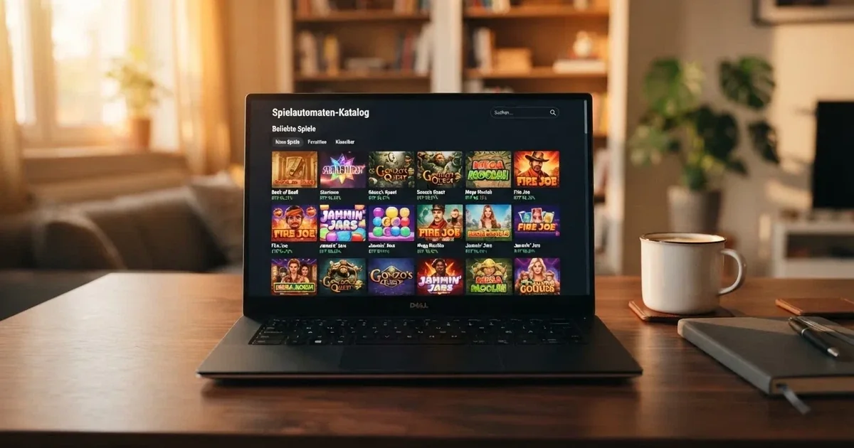 Nahaufnahme eines Bildschirms mit einer Liste verschiedener Spielautomaten und ihrer Auszahlungsquoten.