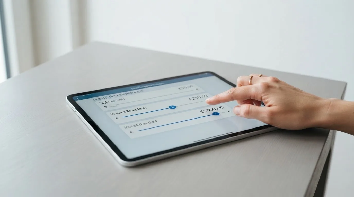 Formularmaske für Einzahlungslimits auf einem Tablet-Bildschirm.